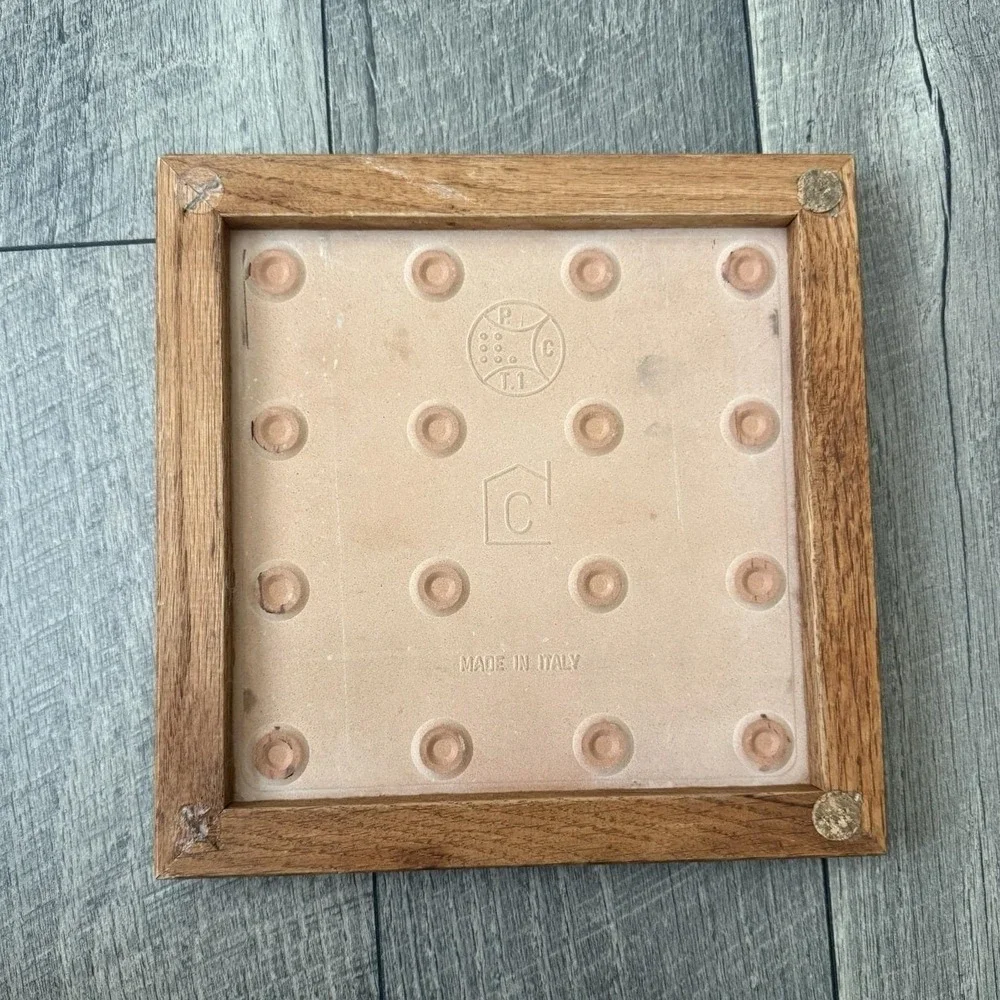 Vintage 80s Italian Floral Ceramic Tile Trivet Wood Frame Cottage Core Decor 9x9